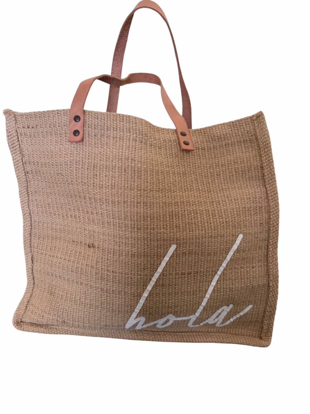 La Fortuna Los Cabos Hola Jute Beach Tote Leather Handle Market Bag